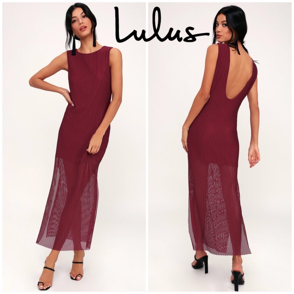 NWOT Lulu’s Net-Worth It Burgundy Mesh Dress XS